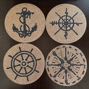 🌊 Handcrafted Nautical Diamond Art Coasters – Acrylic | Set of 4 Gift Ready